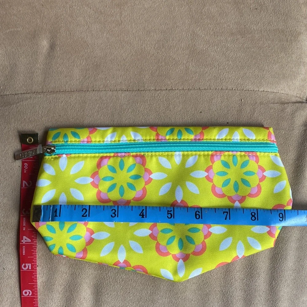 Clinique Lime Green & Teal Flower Cosmetic Makeup Travel Bag NWOT